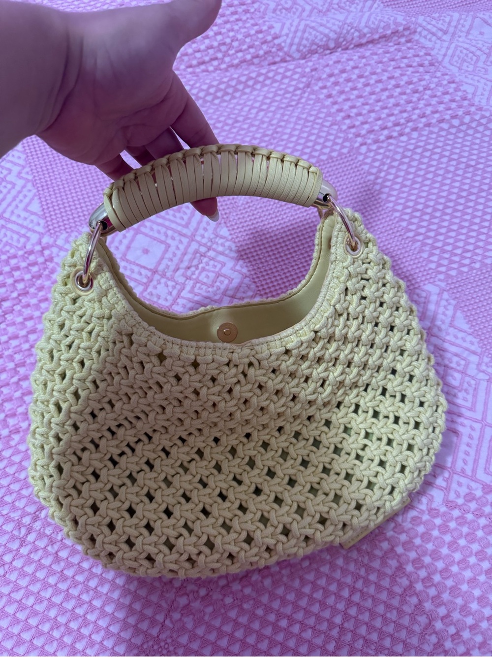 INC International Concepts Pale Yellow Woven Hobo Bag